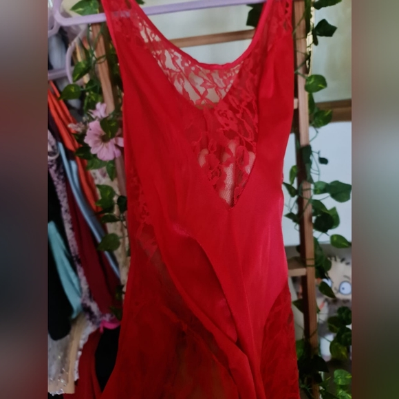 Fire engine red lace detailed maxi slip dress - Picture 3 of 6